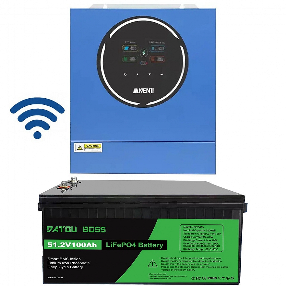 Комплект резервного живлення Anenji з WiFi модулем ДБЖ 5000W + літієва (LiFePO4) батарея Datouboss 5120 Wh